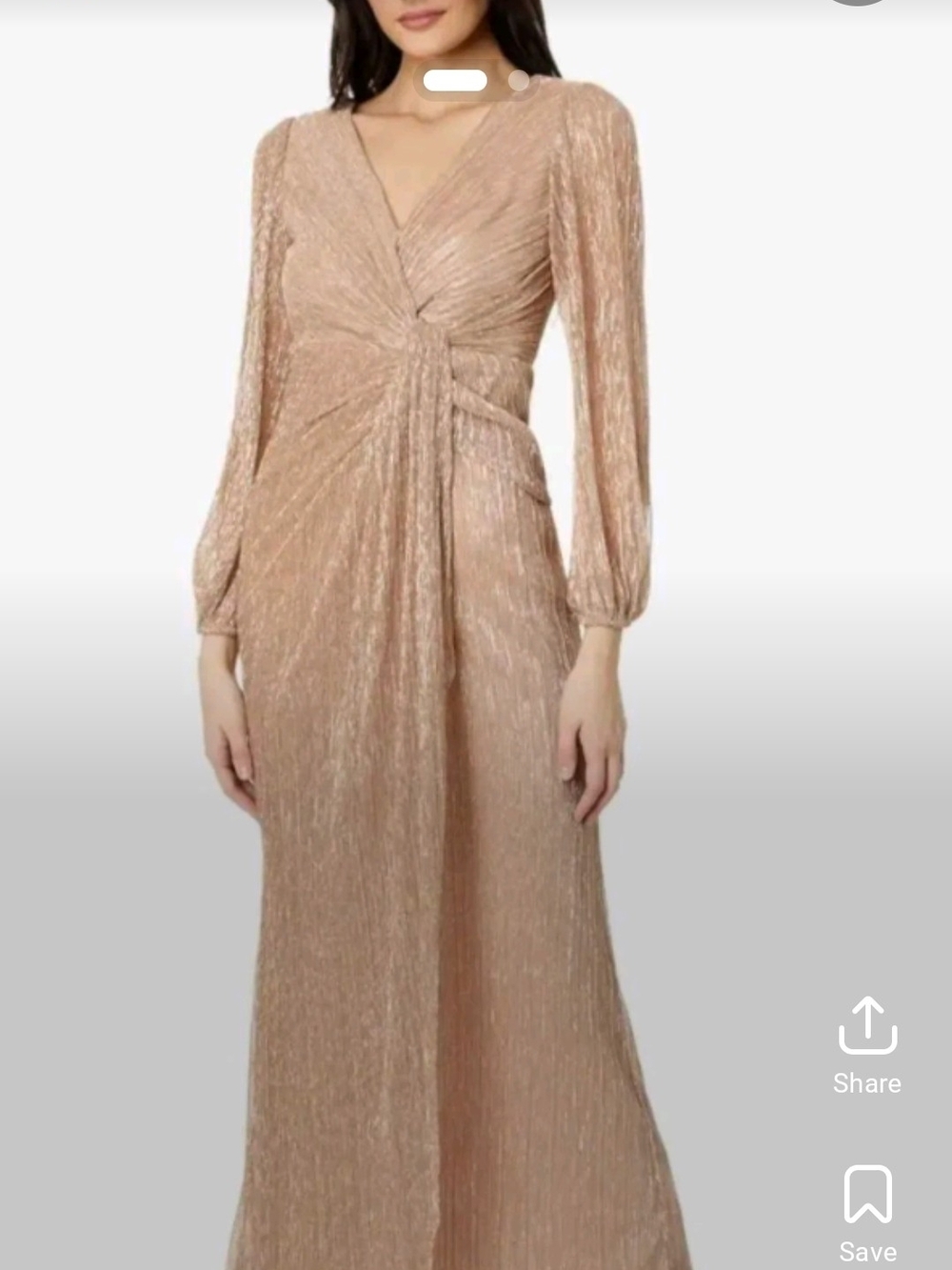 Adrianna Papell Metallic Blush Long-Sleeve Twist Front Gown